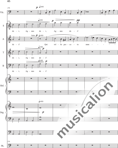 Schäfer, Martina: Missa historica, Sanctus - Solo>sop/alt/ten/bass+Choir>SATB+Vlc+Hp+Orgwp+Tmp:46