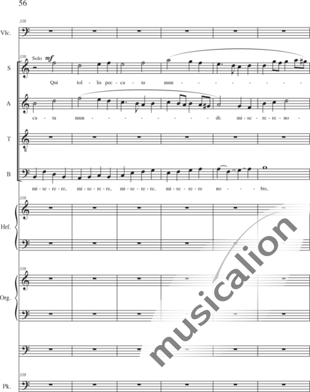 Schäfer, Martina: Missa historica, Sanctus - Solo>sop/alt/ten/bass+Choir>SATB+Vlc+Hp+Orgwp+Tmp:56