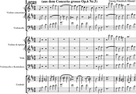 Händel, Georg Friedrich: Concerto grosso, Part: Largo - Violin 2+Piano+[Vln2+Vla+Vlc2+Db]:0