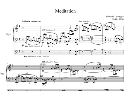 Lemaigre, Edmond: Meditation G-Dur - Orgel>mPed:0
