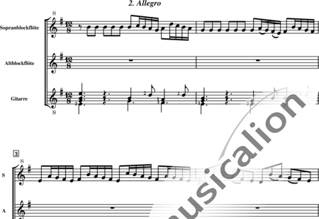 Telemann, Georg Philipp: Sonate e-moll für 2 Blockflöten und B.C. (Bearb.) 2.Satz - Blockflöte 2+Gitarre:0