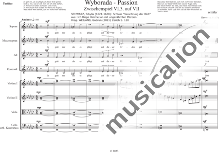 Schäfer, Martina: Wyborada - Orchesterfassung - Zwischenspiel VI.3. auf VII - Chor>SSAA+[Vl2+Vla+Vc+Kb]:0