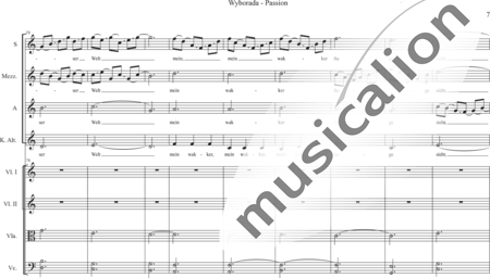 Schäfer, Martina: Wyborada - Orchesterfassung - Zwischenspiel VI.3. auf VII - Chor>SSAA+[Vl2+Vla+Vc+Kb]:6