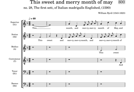Byrd, William: This sweet and merry month of may - Choir>SSATBB:0