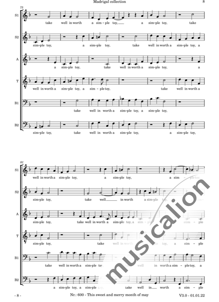 Byrd, William: This sweet and merry month of may - Choir>SSATBB:8
