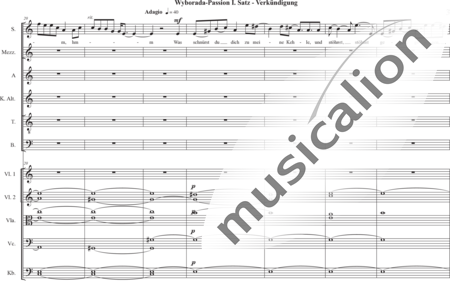 Schäfer, Martina: Wyborada - String Version - I. Movement-Proclamation - Solo>sop2/alto2/Ten/bajo+Coro>SSAATB+[Vl2+Vla+Vc+Cb]:2