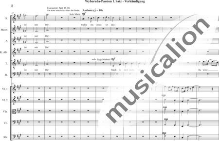Schäfer, Martina: Wyborada - String Version - I. Movement-Proclamation - Solo>sop2/alto2/Ten/bajo+Coro>SSAATB+[Vl2+Vla+Vc+Cb]:7