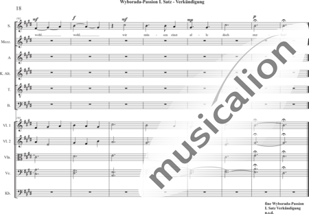 Schäfer, Martina: Wyborada - String Version - I. Movement-Proclamation - Solo>sop2/alto2/Ten/bajo+Coro>SSAATB+[Vl2+Vla+Vc+Cb]:17