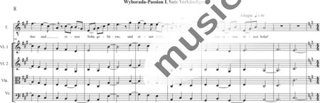 Schäfer, Martina: Wyborada - String Version - IV. Movement, Annunciation - Solo>sop/Ten/bajo+Coro>SSAATB+[Vl2+Vla+Vc+Cb]+Trp+Fl:7