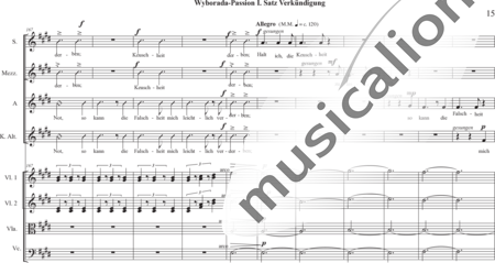 Schäfer, Martina: Wyborada - String Version - IV. Movement, Annunciation - Solo>sop/Ten/bajo+Coro>SSAATB+[Vl2+Vla+Vc+Cb]+Trp+Fl:14
