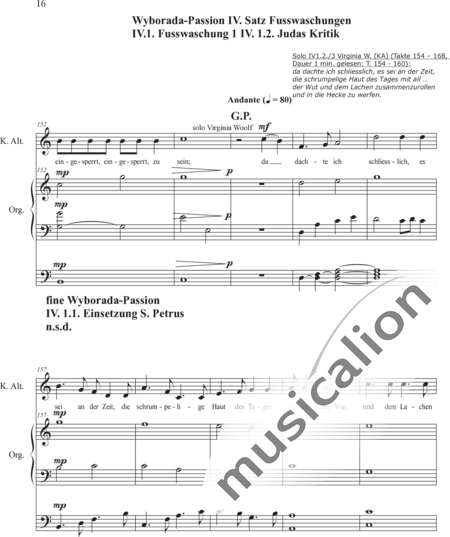 Schäfer, Martina: Wyborada - Orgelfassung - IV. Satz Fusswaschungen IV.1. Fusswaschungen 1 - Solo>Sop/Alt/Ten/Bass+Chor>SAATBB+OrgmP:16