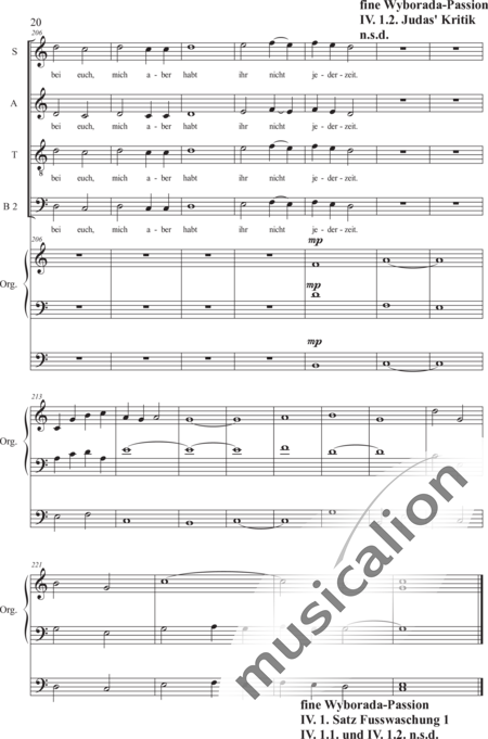 Schäfer, Martina: Wyborada - Orgelfassung - IV. Satz Fusswaschungen IV.1. Fusswaschungen 1 - Solo>Sop/Alt/Ten/Bass+Chor>SAATBB+OrgmP:20