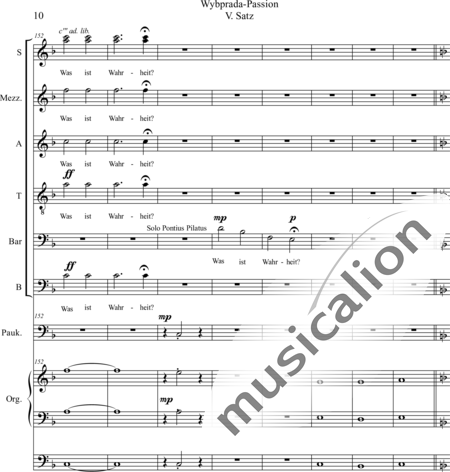 Schäfer, Martina: Wyborada - Orgelfassung - V. Satz: Pontius Pilatus - Solo>Sop/Alt/Ten/Bass+Chor>SSAATBB+Pauken+OrgmP:10