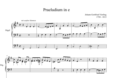 Vierling, Johann Gottfried: Präludium in e-moll - Orgel>mPed:0