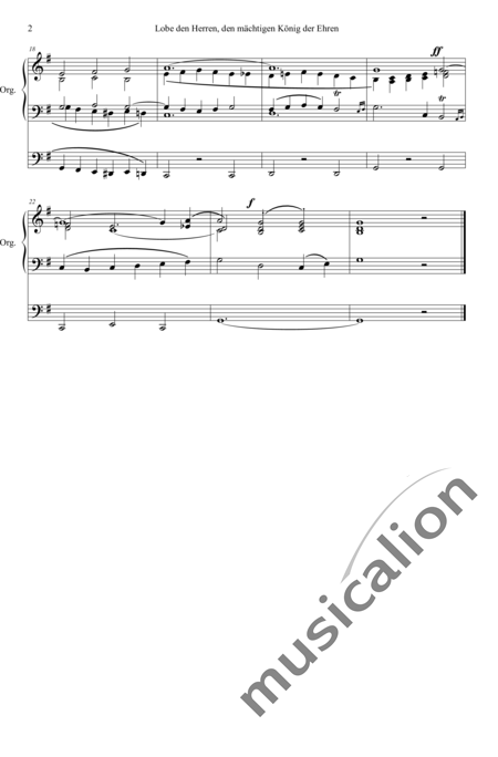Flügel, Gustav: Praise the Lord, the Mighty King of Honour (chorale prelude for organ) - Órgano>cPed:2
