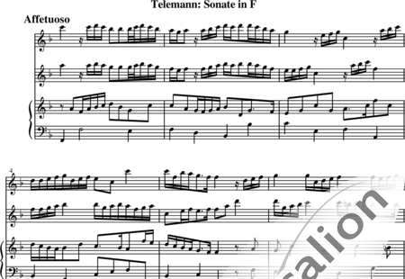 Telemann, Georg Philipp: Sonate in F 1. Satz Affetuoso - Flöte 2+Klavier:0