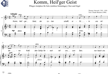 Attwood, Thomas: Komm, Heilger Geist (Antiphon) - Solo>Alt+Chor>SATB+Orgel:0