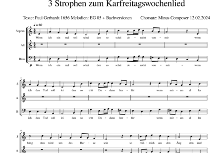 Composer, Minus: 3 Strophen zum Karfreitagswochenlied EG 85 O Haupt voll Blut und Wunden - Chor>SAB:0