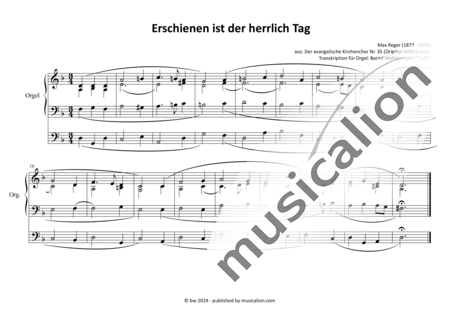 Reger, Max: Appeared is the Splendid Day - transcription for organ - Órgano>cPed:0