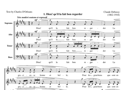 Debussy, Claude: Chansons de Charles d´Orléans: Dieu! qu´l a Fait Bon Regarder! - Choir>SATB:0