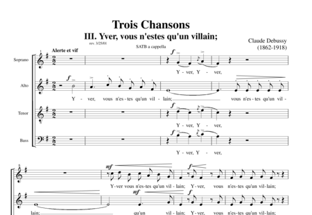 Debussy, Claude: Chansons de Charles d´Orléans: Yver, Vous n´estes qu´un Villain - Choir>SATB:0