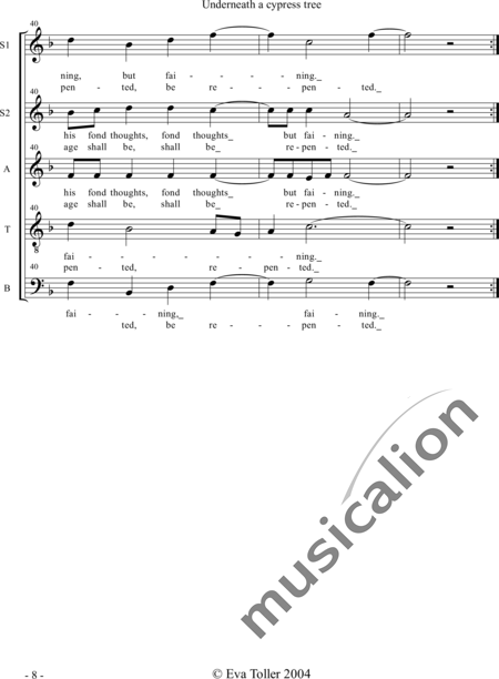 Pilkington, Francis : Underneath a cypress tree - Chor>SSATB:8