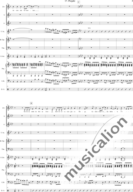 Geißelbrecht, Jürgen: Musical: White as Snow - 17. Project - Solo>sop/alto/Ten+[Pno]+Guit.+[Clar]+[Vl+Vc]+[Trp+Trb]+[Sx]+Perc+[|oi]+[Sy+B-Elec]:3