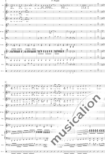 Geißelbrecht, Jürgen: Musical: White as Snow - 17. Project - Solo>sop/alto/Ten+[Pno]+Guit.+[Clar]+[Vl+Vc]+[Trp+Trb]+[Sx]+Perc+[|oi]+[Sy+B-Elec]:6
