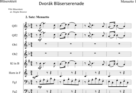 Dvorak, Antonin: Bläserserenade Menuetto - Flöte 2+[Ob2+Fg2+KlarB]+HnF:0