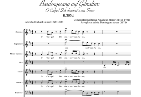 Mozart, Wolfgang Amadeus: Canto del Bardo en Gibraltar, ¡Oh Calpe, Truena a tus Pies! - Coro>SSSATTB+Violín 2+[Vla2+Vc2+Cb2]:0