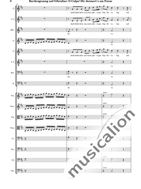 Mozart, Wolfgang Amadeus: Canto del Bardo en Gibraltar, ¡Oh Calpe, Truena a tus Pies! - Coro>SSSATTB+Violín 2+[Vla2+Vc2+Cb2]:2