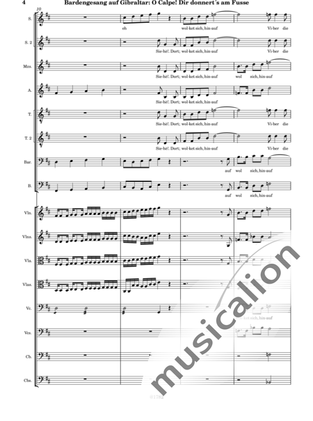 Mozart, Wolfgang Amadeus: Canto del Bardo en Gibraltar, ¡Oh Calpe, Truena a tus Pies! - Coro>SSSATTB+Violín 2+[Vla2+Vc2+Cb2]:4