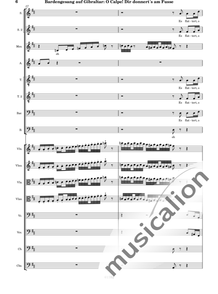 Mozart, Wolfgang Amadeus: Canto del Bardo en Gibraltar, ¡Oh Calpe, Truena a tus Pies! - Coro>SSSATTB+Violín 2+[Vla2+Vc2+Cb2]:6