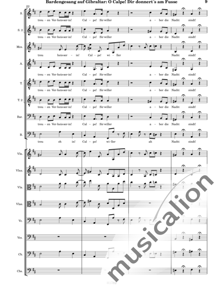 Mozart, Wolfgang Amadeus: Canto del Bardo en Gibraltar, ¡Oh Calpe, Truena a tus Pies! - Coro>SSSATTB+Violín 2+[Vla2+Vc2+Cb2]:9