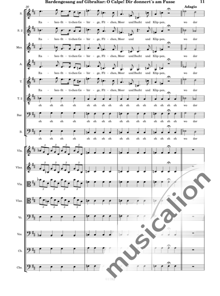 Mozart, Wolfgang Amadeus: Canto del Bardo en Gibraltar, ¡Oh Calpe, Truena a tus Pies! - Coro>SSSATTB+Violín 2+[Vla2+Vc2+Cb2]:11