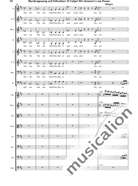 Mozart, Wolfgang Amadeus: Canto del Bardo en Gibraltar, ¡Oh Calpe, Truena a tus Pies! - Coro>SSSATTB+Violín 2+[Vla2+Vc2+Cb2]:12