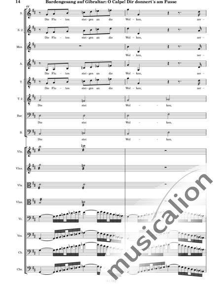 Mozart, Wolfgang Amadeus: Canto del Bardo en Gibraltar, ¡Oh Calpe, Truena a tus Pies! - Coro>SSSATTB+Violín 2+[Vla2+Vc2+Cb2]:14