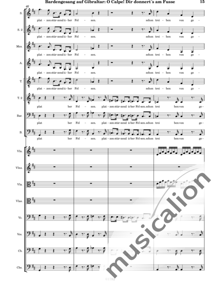 Mozart, Wolfgang Amadeus: Canto del Bardo en Gibraltar, ¡Oh Calpe, Truena a tus Pies! - Coro>SSSATTB+Violín 2+[Vla2+Vc2+Cb2]:15