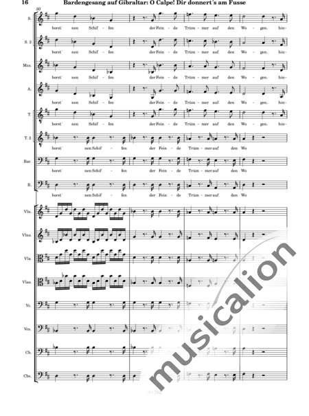 Mozart, Wolfgang Amadeus: Canto del Bardo en Gibraltar, ¡Oh Calpe, Truena a tus Pies! - Coro>SSSATTB+Violín 2+[Vla2+Vc2+Cb2]:16