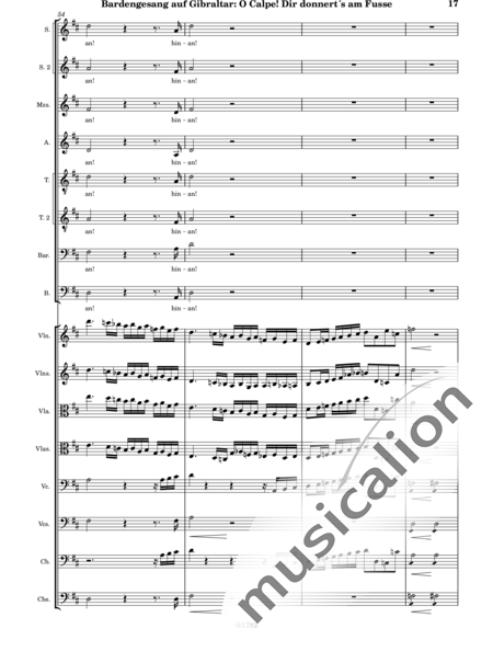 Mozart, Wolfgang Amadeus: Canto del Bardo en Gibraltar, ¡Oh Calpe, Truena a tus Pies! - Coro>SSSATTB+Violín 2+[Vla2+Vc2+Cb2]:17