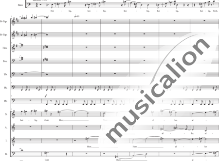 Schäfer, Martina: Bozener Sanctus-Benedictus (Heilig, heilig, Herr), (gesegnet sei, der da kommt) - Solo>Sop/Alt/Ten/Bass+Chor>SSAATTBB+[Trp6]+[Klar3]+[Hn3+Pos3]+[Sx3]+Pk2+[Ob2]+[Tb2]+[Fl2+Fg]:1