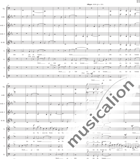Schäfer, Martina: Bozener Sanctus-Benedictus (Heilig, heilig, Herr), (gesegnet sei, der da kommt) - Solo>Sop/Alt/Ten/Bass+Chor>SSAATTBB+[Trp6]+[Klar3]+[Hn3+Pos3]+[Sx3]+Pk2+[Ob2]+[Tb2]+[Fl2+Fg]:11