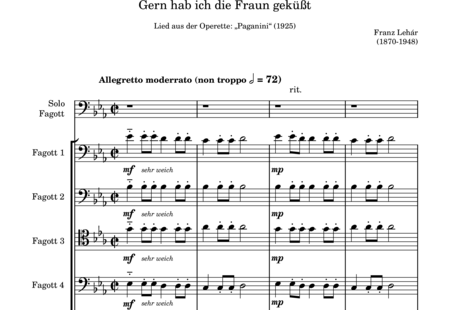 Lehár, Franz: Gern hab ich die Fraun geküßt (Gladly, I Kissed the Woman) - Fagot +Piano:0