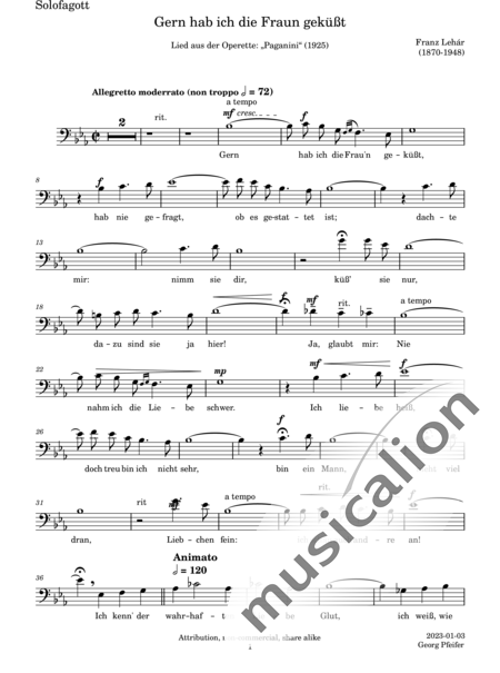 Lehár, Franz: Gern hab ich die Fraun geküßt (Gladly, I Kissed the Woman) - Fagot +Piano:21
