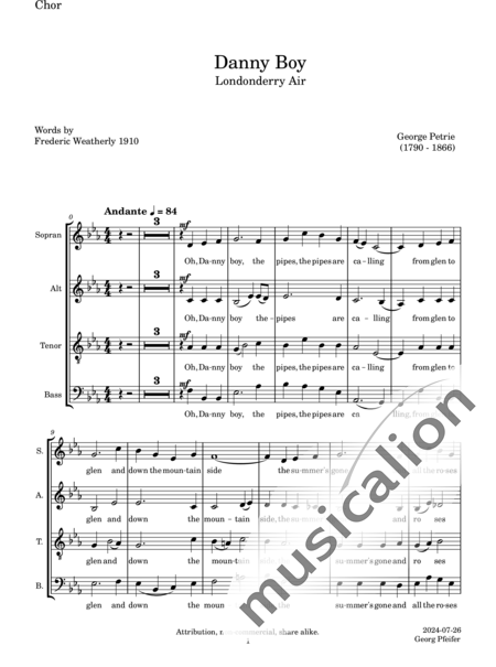 Anonymus, Unknown: Danny Boy - Choir>SATB+Bassoon C 4:20
