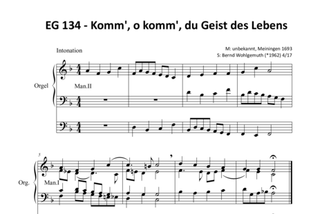Anonymus, Unbekannt: Komm', o komm', du Geist des Lebens [Intonation] - Orgel>mPed:0