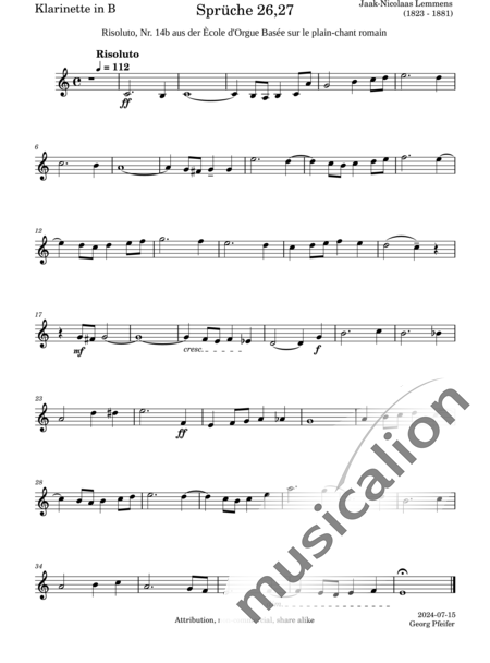 Lemmens, Nicholas-Jaques: Risoluto - Chor>SATB+Flöte C+[ObC+KlarB+FgC]:15