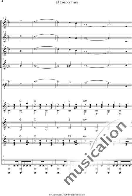 Anonymus, Unknown: El Condor Pasa - Recorder 4+[Gtr2]+Db+Perc+[Ukl]:4
