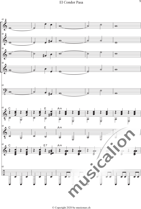 Anonymus, Unknown: El Condor Pasa - Recorder 4+[Gtr2]+Db+Perc+[Ukl]:9