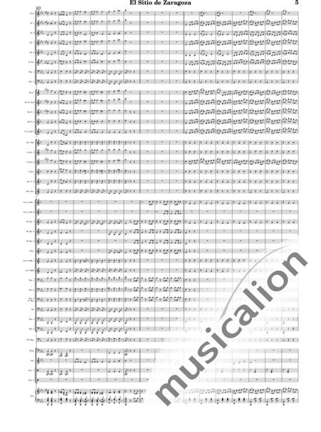 Oudrid y Segura, Cristóbal: El sitio de Zaragoza - Trumpet 6+Saxophone 6+Clarinet 5+Trombone 3+Flute 3+Tuba 3+Oboe 2+Bassoon 2+Percussion 2+AlpineHorn 2+Piano+Glockenspiel+Timpani+|otherinstrument+English horn:5